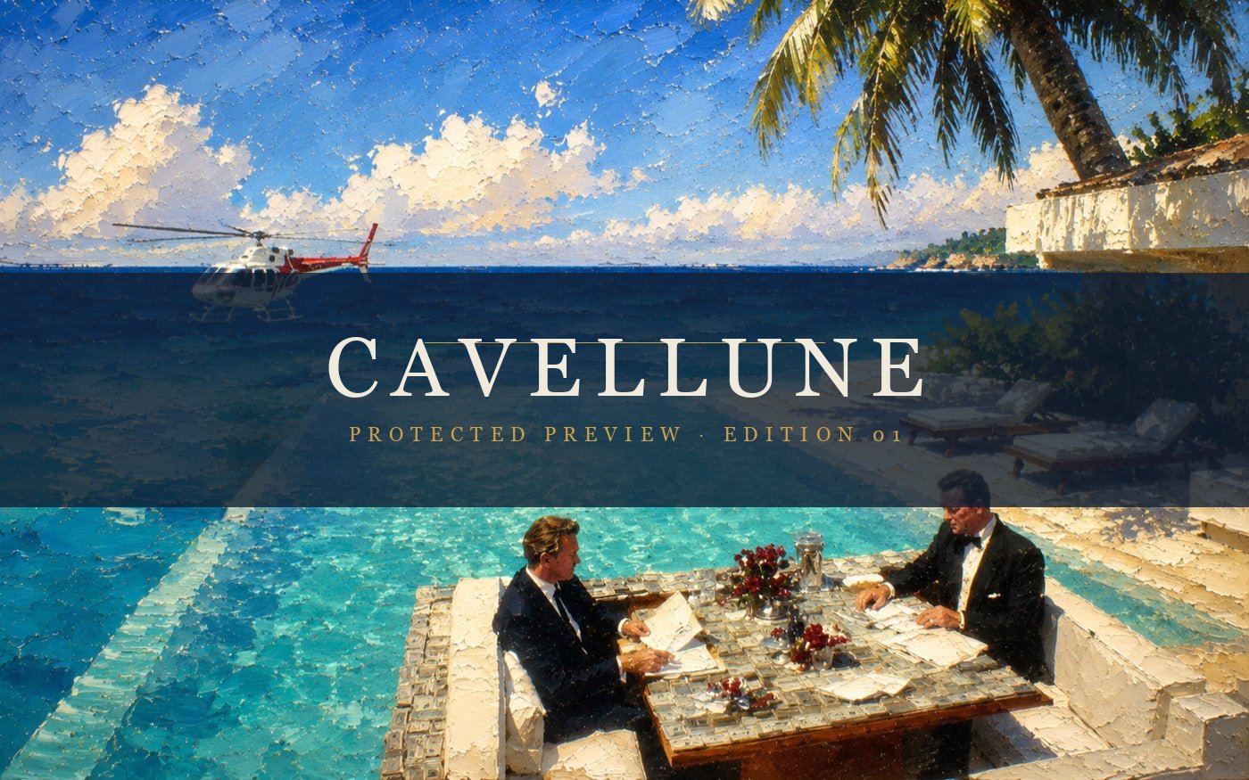 Two men at a private seaside table beside an infinity pool